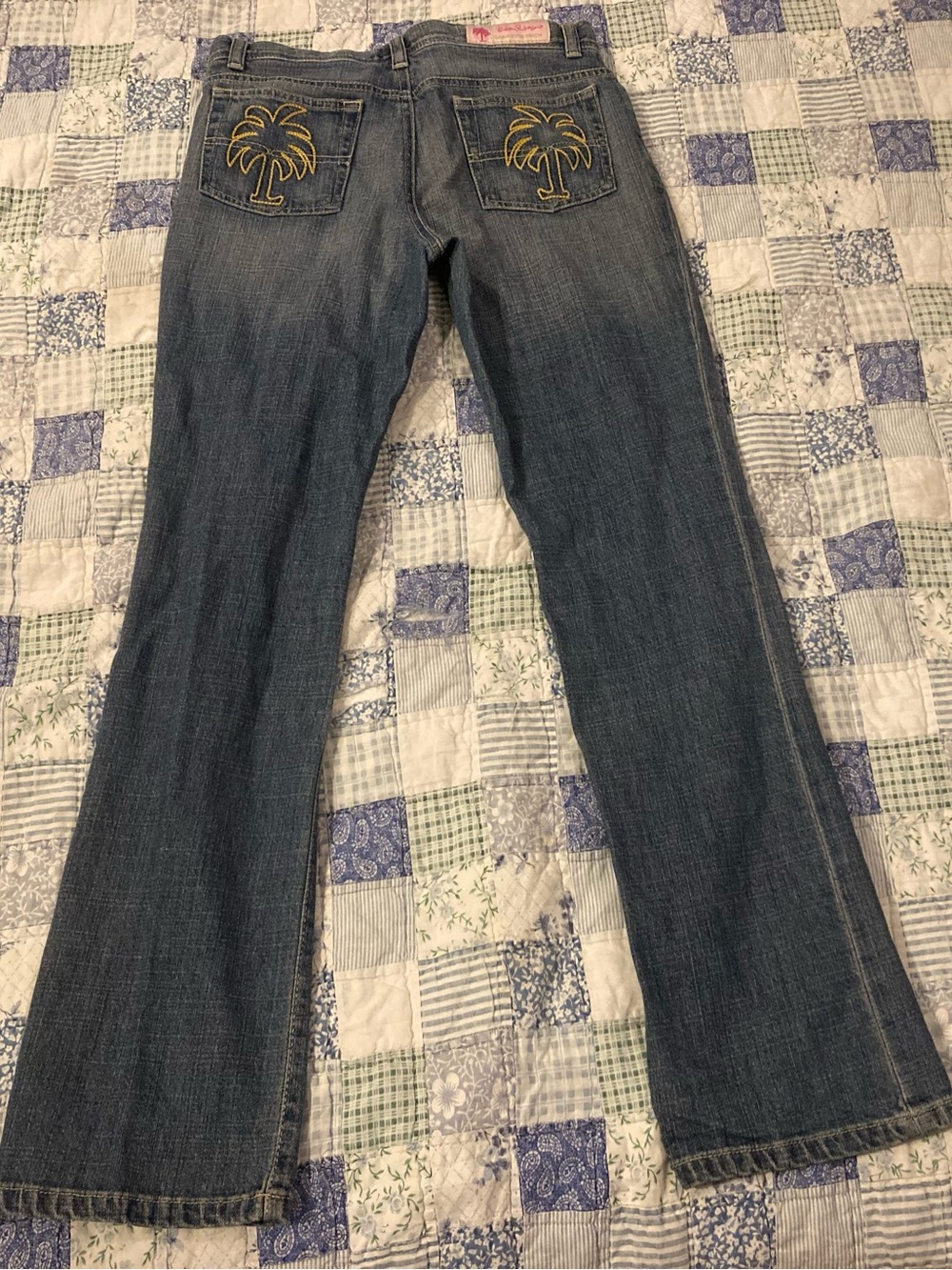 Lilly Pulitzer Blue Jeans with Yellow Palm Embroidery size 14